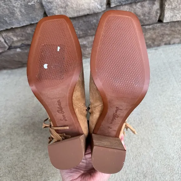 Sam Edelman Ona Fringe Boots Camel Squared Toe Suede