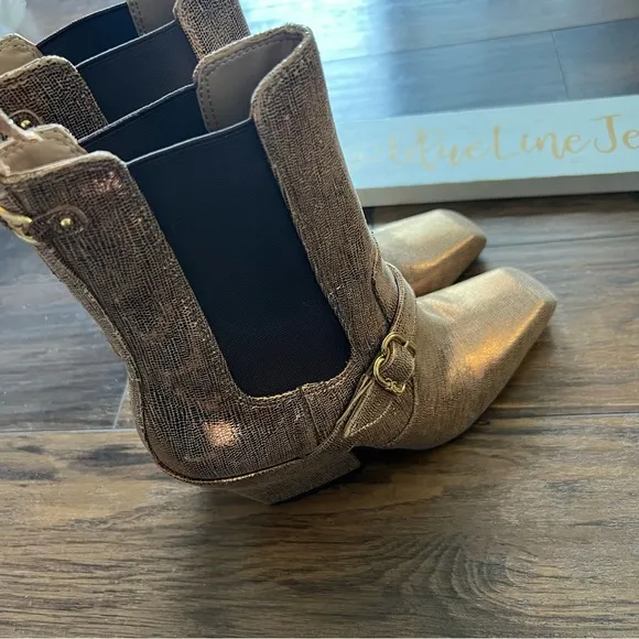 Sam Edelman Suzette Gold Ankle Boots with Buckle Detail NWOT