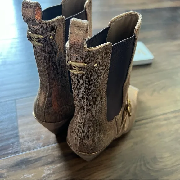 Sam Edelman Suzette Gold Ankle Boots with Buckle Detail NWOT