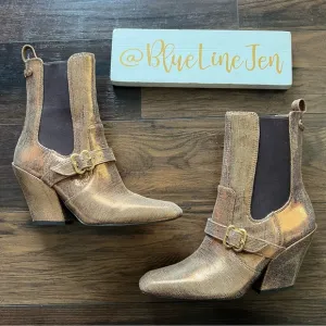 Sam Edelman Suzette Gold Ankle Boots with Buckle Detail NWOT