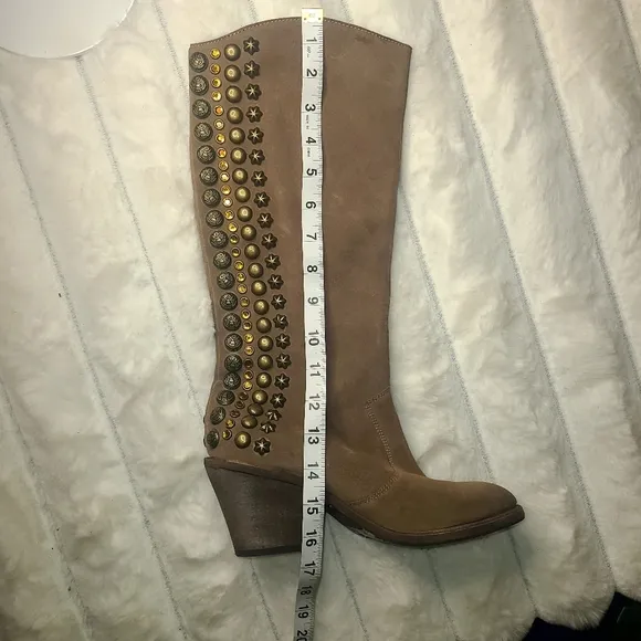 Sam Edelman Tan Heeled Boots with Studded Accents