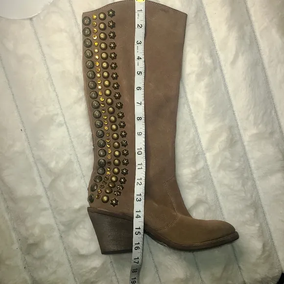 Sam Edelman Tan Heeled Boots with Studded Accents