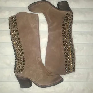 Sam Edelman Tan Heeled Boots with Studded Accents
