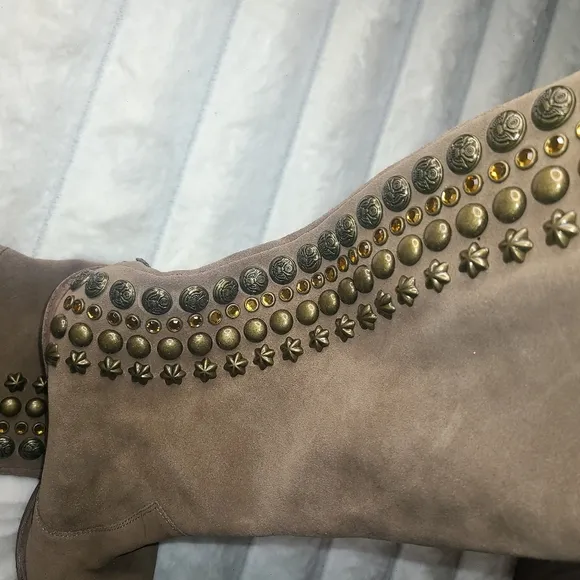 Sam Edelman Tan Heeled Boots with Studded Accents
