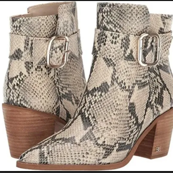 Sam Edelman Women's Leonia Snakeskin Block Heel Booties | Size 6.5