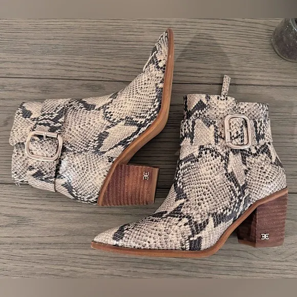 Sam Edelman Women's Leonia Snakeskin Block Heel Booties | Size 6.5