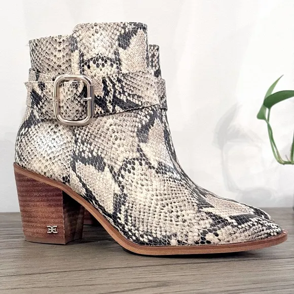 Sam Edelman Women's Leonia Snakeskin Block Heel Booties | Size 6.5