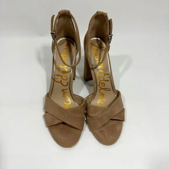Sam Edelman Women’s Size 9.5 Golden Caramel Suede Yancy Block Heel Sandals New