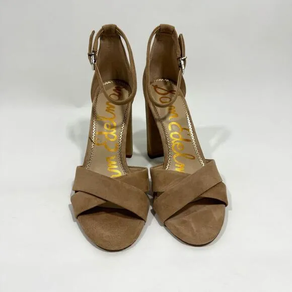 Sam Edelman Women’s Size 9.5 Golden Caramel Suede Yancy Block Heel Sandals New
