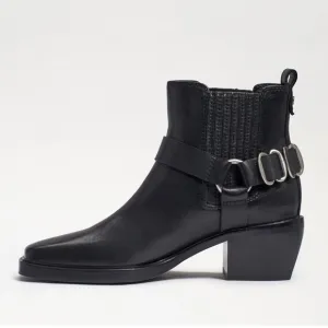 SAME EDELMAN WOMAN’S BELLAMIE BOOT BLACK LEATHER WITH SILVER ACENT HARNESS SZ 9