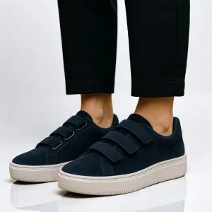SANDRO PARIS Marine Blue Leather Suede E17 Amazing Sneakers