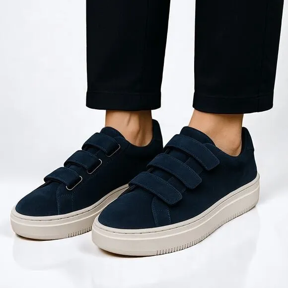 SANDRO PARIS Marine Blue Leather Suede E17 Amazing Sneakers