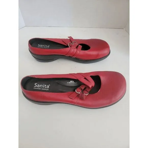 Sanita Danish Design Women's Red Slide Mary Jane Clogs Comfort Shoes Size 40