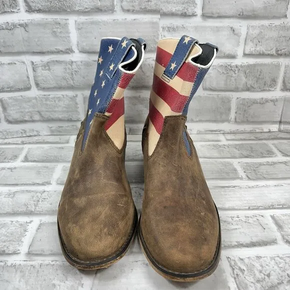 Santa Fe Boot Co. Women's Size 11 Brown Leather Stars Stripes Cowboy Ankle Boots