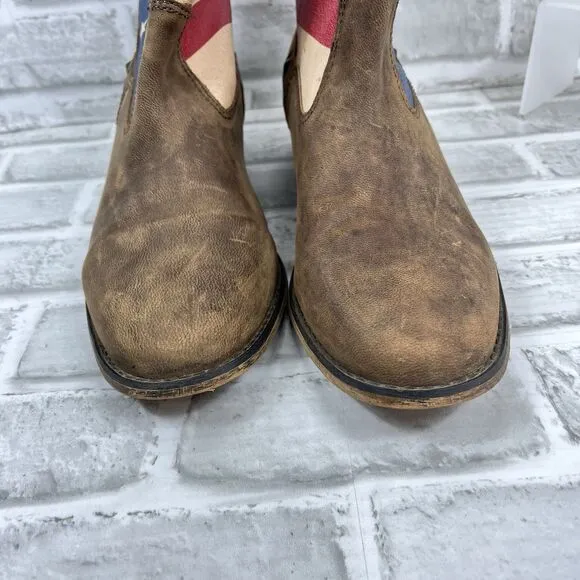 Santa Fe Boot Co. Women's Size 11 Brown Leather Stars Stripes Cowboy Ankle Boots