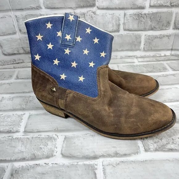 Santa Fe Boot Co. Women's Size 11 Brown Leather Stars Stripes Cowboy Ankle Boots