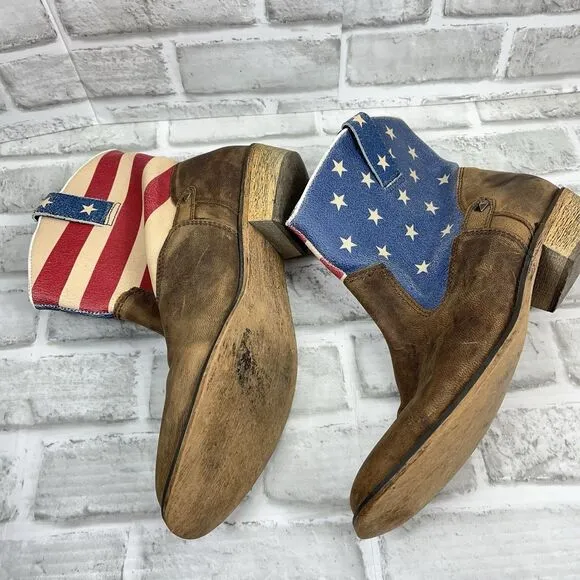 Santa Fe Boot Co. Women's Size 11 Brown Leather Stars Stripes Cowboy Ankle Boots