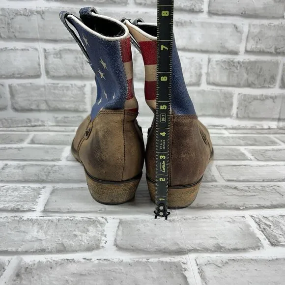 Santa Fe Boot Co. Women's Size 11 Brown Leather Stars Stripes Cowboy Ankle Boots