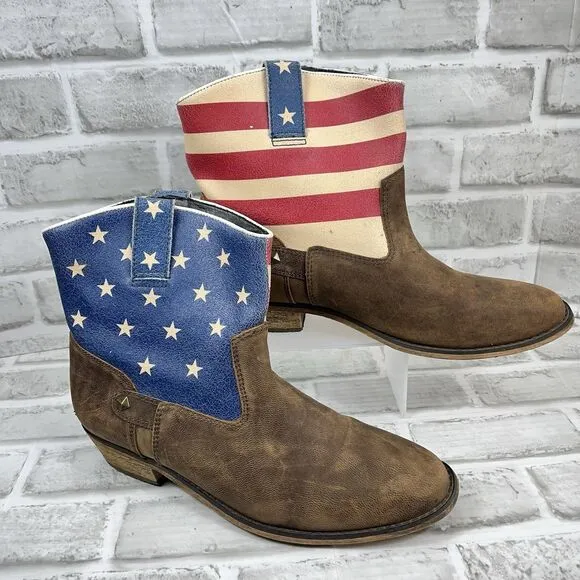 Santa Fe Boot Co. Women's Size 11 Brown Leather Stars Stripes Cowboy Ankle Boots