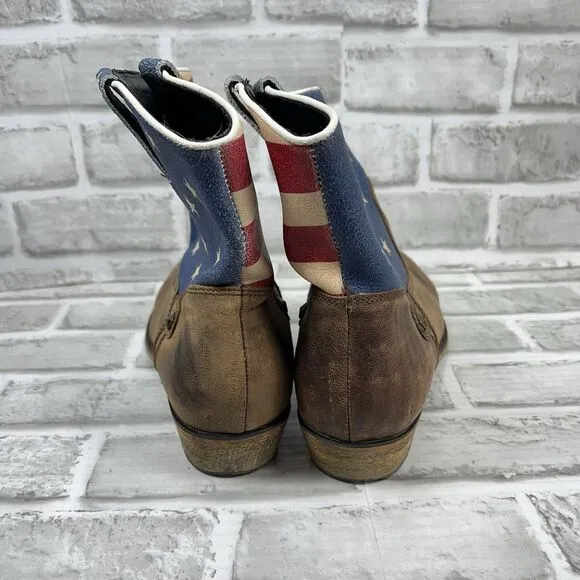Santa Fe Boot Co. Women's Size 11 Brown Leather Stars Stripes Cowboy Ankle Boots