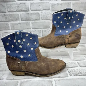 Santa Fe Boot Co. Women's Size 11 Brown Leather Stars Stripes Cowboy Ankle Boots