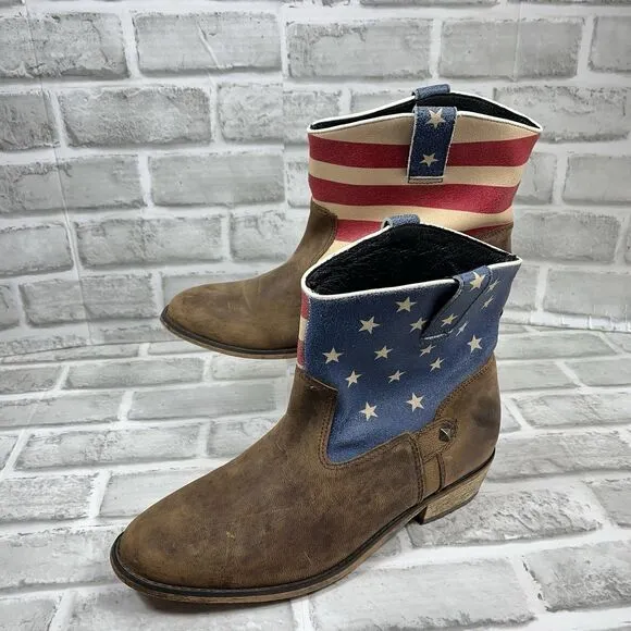 Santa Fe Boot Co. Women's Size 11 Brown Leather Stars Stripes Cowboy Ankle Boots