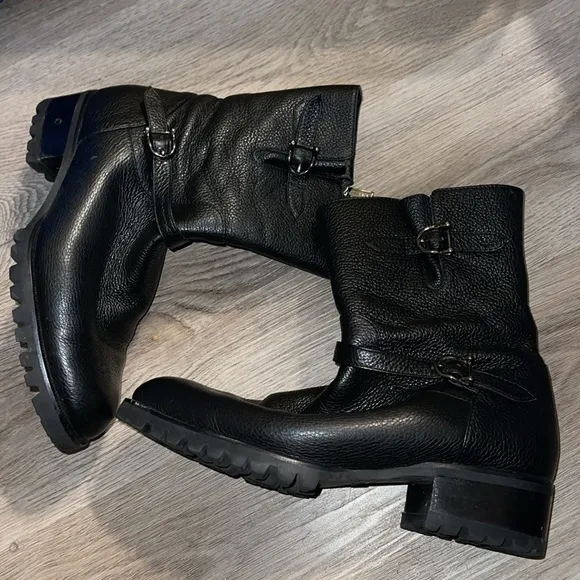 sarah flint moto pebbled leather boots 39
