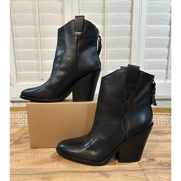 Sarto By Franco Sarto A-Germaine Ankle Boot Black Leather Size 11 Sleek Western