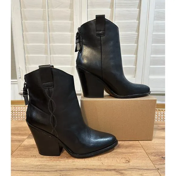 Sarto By Franco Sarto A-Germaine Ankle Boot Black Leather Size 11 Sleek Western