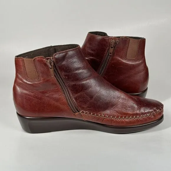 SAS Women's Jade Ankle Boots Size 8.5M Booties Walnut Leather Zip Up Wedge