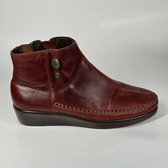 SAS Women's Jade Ankle Boots Size 8.5M Booties Walnut Leather Zip Up Wedge