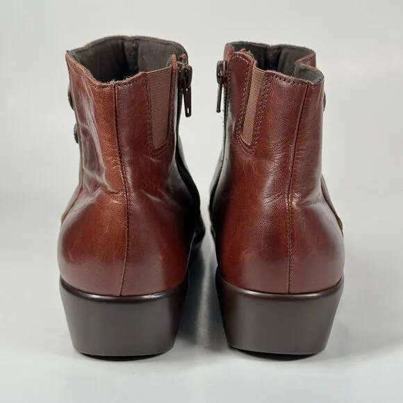 SAS Women's Jade Ankle Boots Size 8.5M Booties Walnut Leather Zip Up Wedge