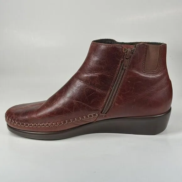 SAS Women's Jade Ankle Boots Size 8.5M Booties Walnut Leather Zip Up Wedge