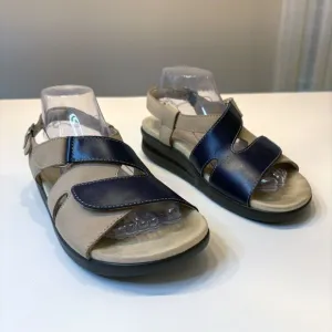 SAS Women's Navy Huggy Adjustable Strap Leather Comfort Sandals‎ Size 8 W Wide