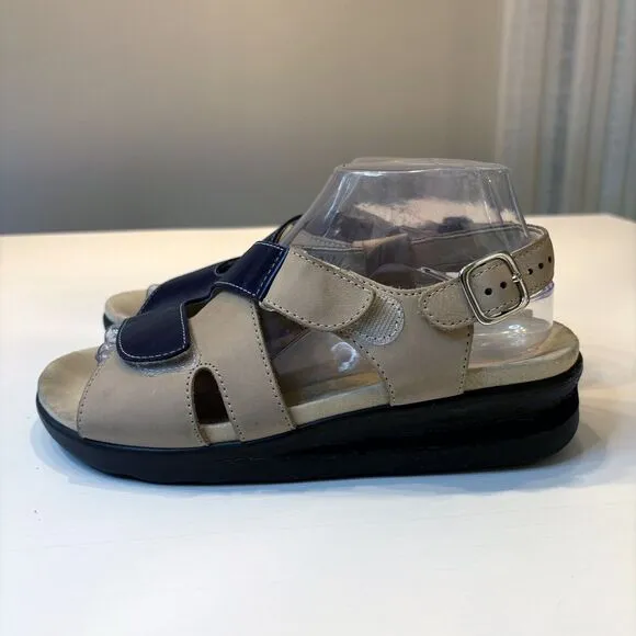 SAS Women's Navy Huggy Adjustable Strap Leather Comfort Sandals‎ Size 8 W Wide