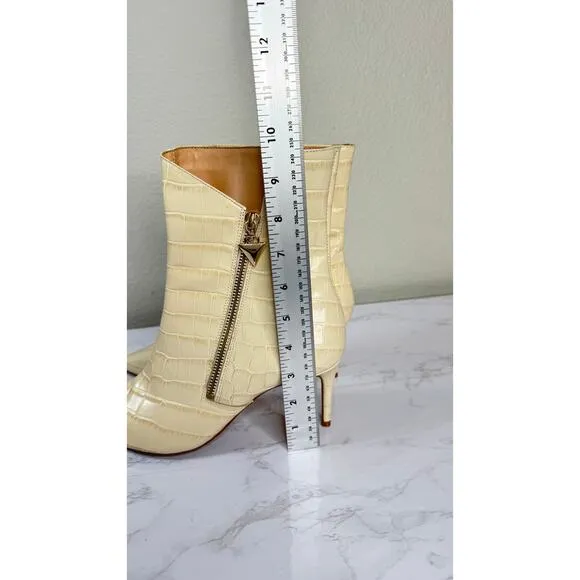 Schutz Van Nude Leather Ankle Boot Croc Embossed Pointed Toe Boots Sz 9B