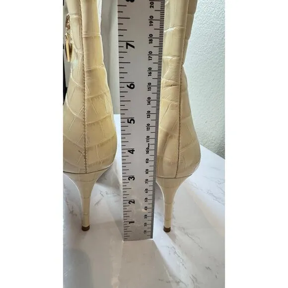 Schutz Van Nude Leather Ankle Boot Croc Embossed Pointed Toe Boots Sz 9B
