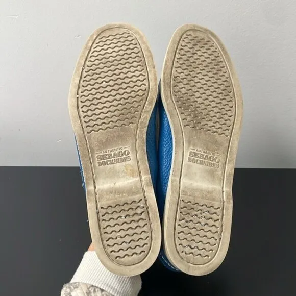 Sebago docksides women’s boat shoes US8 blue white lace up leather