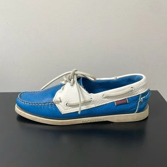Sebago docksides women’s boat shoes US8 blue white lace up leather