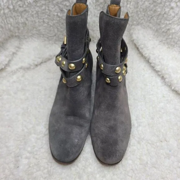 See by Chloe Gray‎ Suede Studded Harness Ankle Boots sz 38