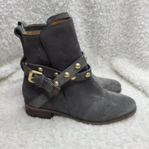 See by Chloe Gray‎ Suede Studded Harness Ankle Boots sz 38