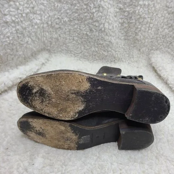 See by Chloe Gray‎ Suede Studded Harness Ankle Boots sz 38
