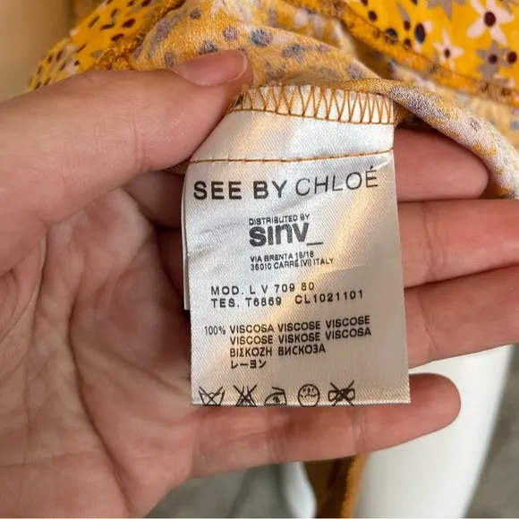 SEE BY CHLOE- Yellow Floral Boat Neck Dress Size US 8