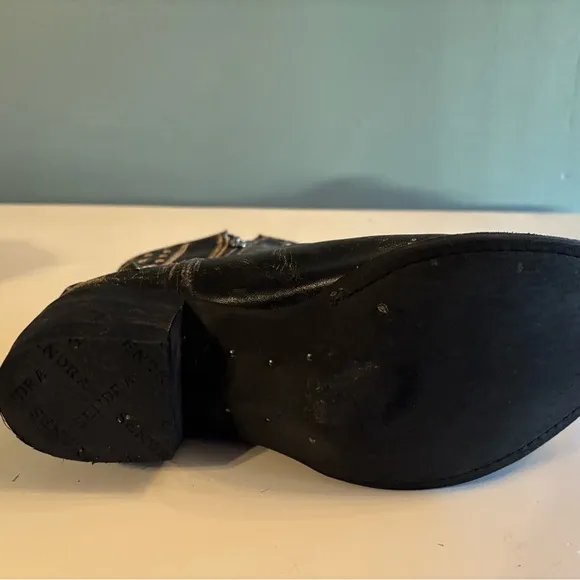 Sendra Black Distressed Cowboy Boots Unique Rare Handmade Ankle Leather size 6.5