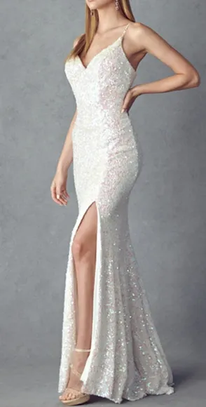 Sequin fitted open back long formal dress with lace up back, purple, pearl, gold