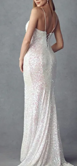 Sequin fitted open back long formal dress with lace up back, purple, pearl, gold