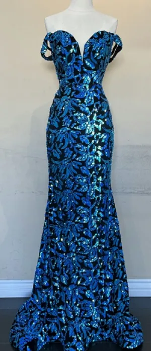 Sequin floor length off the shoulder sheath gown blue or pink
