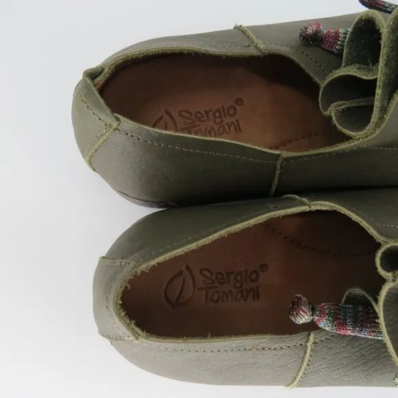 SERGIO TOMANI Women's Verde Green Leather Marine Slip On Shoes Size 36 US 6