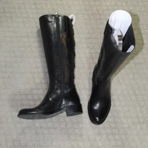 Sesto Meucci Women 4M Tall Knee Riding Black Leather Zip Up Boots Italian Made