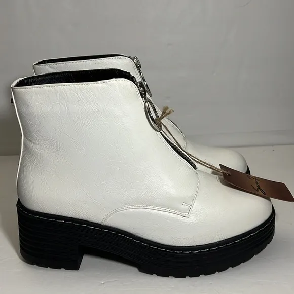 Seven 7 Footwear White Vegan Leather Zip Boots Women’s Size 11 New